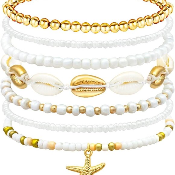 Shell Summer Beach Bracelets for Women Seashell Bracelets Boho Layered Beaded Br - Picture 1 of 6